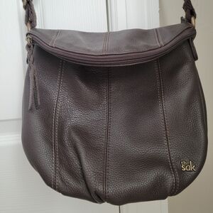The Sak DEENA Soft Pebbled Leather Crossbody Foldover, Brown Cotton Strap, Zip